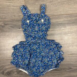 Vintage 70s Montgomery Ward Baby Romper‎ Floral Ruffle Elastic 6–9M Summer